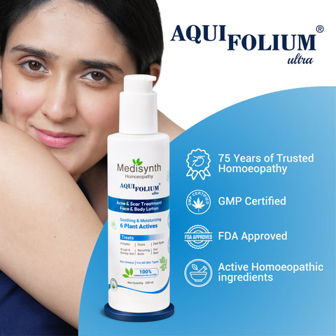 Aquifolium Ultra - 200ml Lotion | Homoeopathic Medicine for Acne, Pimples, and Clear Skin Aquifolium Ultra - 200ml Lotion | Homoeopathic Medicine for Acne, Pimples, and Clear Skin