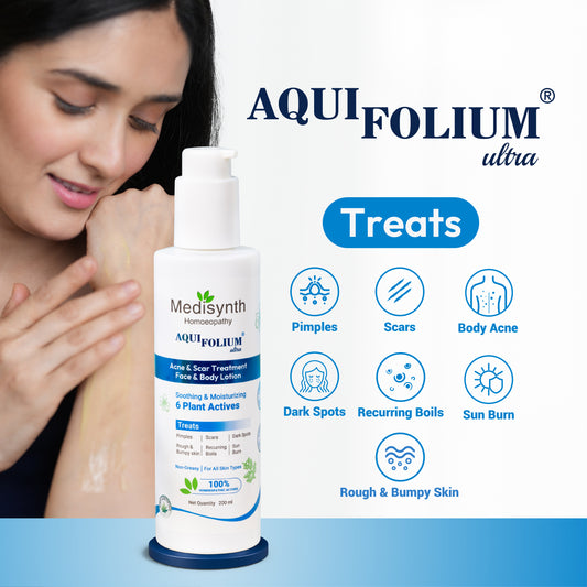 Aquifolium Ultra - 200ml Lotion | Homoeopathic Medicine for Acne, Pimples, and Clear Skin
